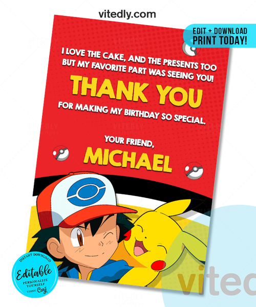 Editable Pokemon Birthday Invitation