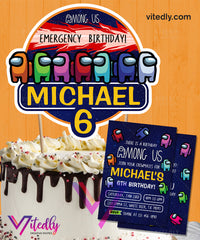 Among Us Cake Topper with Among Us Invitation