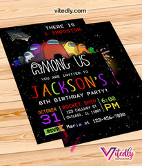 Among Us Birthday Invitation Among Us Party Videogame, Birthday Invitation, Among Us Invitation