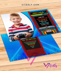 Arcade Invitation with Photo, Arcade Birthday Party Invitations, Retro Arcade Party Invitation