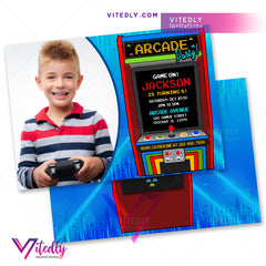 Arcade Invitation with Photo, Arcade Birthday Party Invitations, Retro Arcade Party Invitation