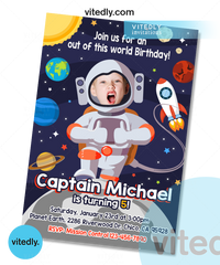 Astronaut Theme Birthday Invitation, Astronaut Invitation with Face