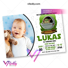 Baby Yoda Invitation with Photo, Baby Yoda Birthday Invitation