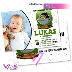 Baby Yoda Invitation with Photo, Baby Yoda Birthday Invitation