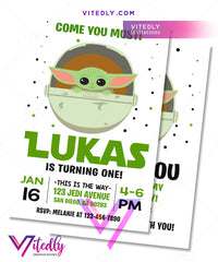 Baby Yoda Birthday Invitation