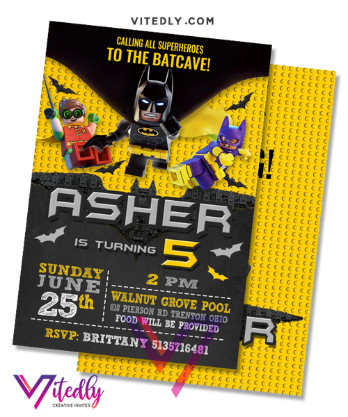 Batman LEGO Birthday Invitation with FREE Thank you card Vitedly
