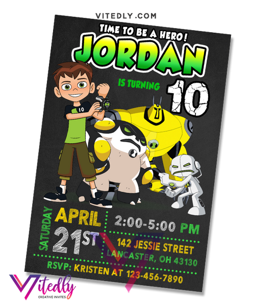 Ben 10 Invitation with FREE Thank you card – Vitedly