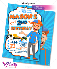 Blippi Birthday Invitation with FREE Thank you card
