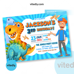 Blippi Dinosaur Invitation with FREE Thank you card