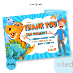 Blippi Dinosaur Invitation with FREE Thank you card