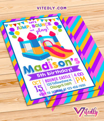 Bounce Castle Invitation for girls, Bounce Party Invitation, Bounce Castle Inflatable Party, Birthday Invite for girls