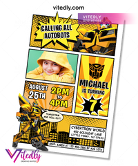 BumbleBee Invitation with Photo, Transformers Birthday Invitation