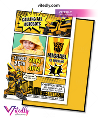 BumbleBee Invitation with Photo, Transformers Birthday Invitation