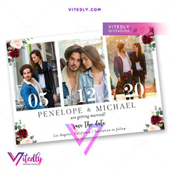 Burgundy Floral Save the Date Photo Invitation