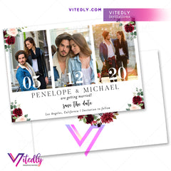 Burgundy Floral Save the Date Photo Invitation