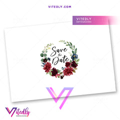 Burgundy Floral Save the Date back design