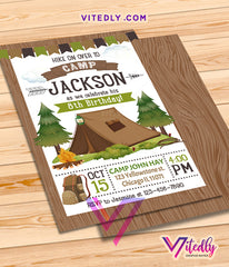 Camping Invitation, Camping Birthday Invitation, Hiking Invitation