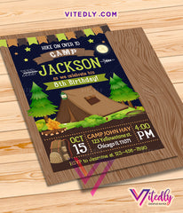 Camping Invitation for boys, Camping Birthday Invitation for boys, Hiking Invitation for boys
