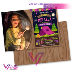 Camping Birthday Invitation for girls, Camping Invitation for girls