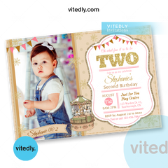 Carousel Invitation with Photo, Carnival Birthday Party Invitations, Circus Party Invitation