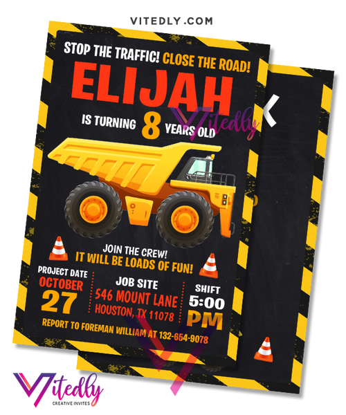 Construction Birthday Invitations With Free Thank You Card Vitedly