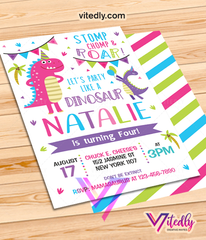 Dinosaur Birthday Invitation for Girls, Dinosaur Invitation for Girls