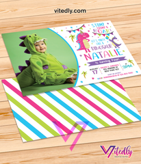Dinosaur Invitation, Dinosaur Birthday Invitation for Girls with Photo