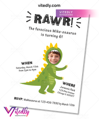 Dinosaur Birthday Invitation with Custom Face, Dinosaur Invitation with Custom Photo Face