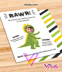 Dinosaur Birthday Invitation with Custom Face, Dinosaur Invitation with Custom Photo Face