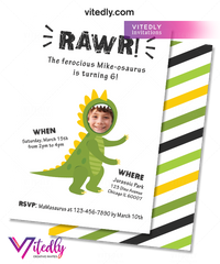 Dinosaur Birthday Invitation with Custom Face, Dinosaur Invitation with Custom Photo Face
