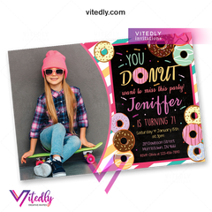 Donut Birthday Invitation with Photo, Donut Invitation