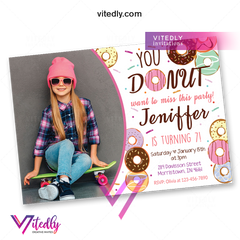 Donut Invitation with Photo, Donut Birthday Invitation
