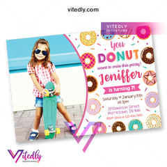 Donut Invitations with Photo, Donut Birthday Invitation