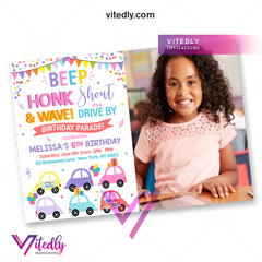 Drive By Birthday Parade Invitation for girls