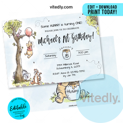Editable Winnie the Pooh Birthday Invitation, Classic Winnie The Pooh Invitation, INSTANT DOWNLOAD