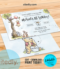 Editable Winnie the Pooh Birthday Invitation, Classic Winnie The Pooh Invitation, INSTANT DOWNLOAD