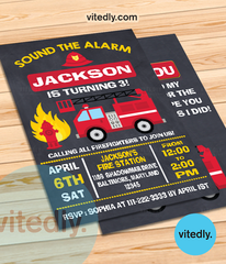 Firefighter Birthday Invitation, Fireman Birthday Invite, Fireman Invitation with Free Thank you card
