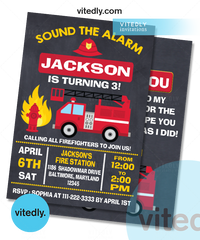 Firefighter Birthday Invitation, Fireman Birthday Invite, Fireman Invitation with Free Thank you card