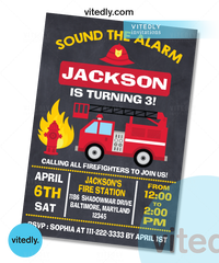 Firefighter Birthday Invitation, Fireman Birthday Invite, Fireman Invitation with Free Thank you card