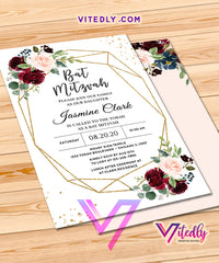 Floral Bat Mitzvah Invitation