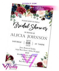 Floral Burgundy Bridal Shower Invitation