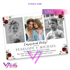 Floral Burgundy Engagement Party Invitation