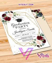 Floral Burgundy Graduation Party Invitation