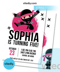 Ninja Girl Birthday Invitation, Girl Ninja Invitation, Girl Ninja Theme Invitation