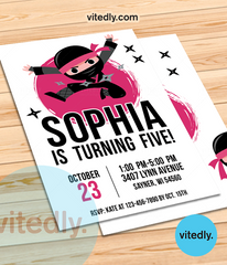 Ninja Girl Birthday Invitation, Girl Ninja Invitation, Girl Ninja Theme Invitation