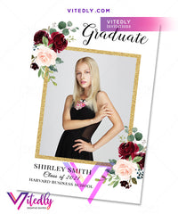 Gold Burgundy Graduation Announcement