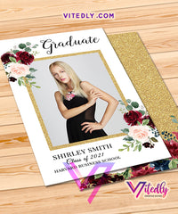 Gold Burgundy Graduation Announcement
