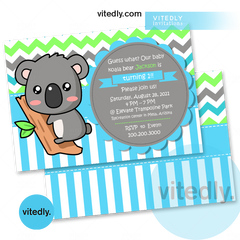 Koala Bear Birthday Invitation Card | Koala Invitation card