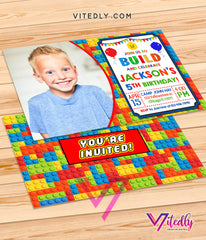 LEGO Blocks Invitations with Photo, Lego Blocks Birthday Invitation with Photo