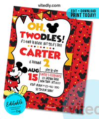 Editable Mickey Mouse Invitation, Editable Mickey Mouse Birthday Invitation, INSTANT DOWNLOAD